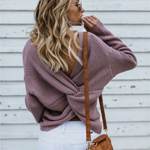 5🌟Sunny Day Sexy Purple Long Sleeve Cozy Sweater - Picture 1 of 8
